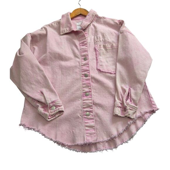 Celebrity Pink Woman's Faded Pink Button Up Jean Shacket Size Small - Picture 4 of 7
